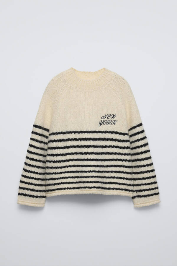 EMBROIDERED STRIPED KNIT SWEATER-Striped - 1