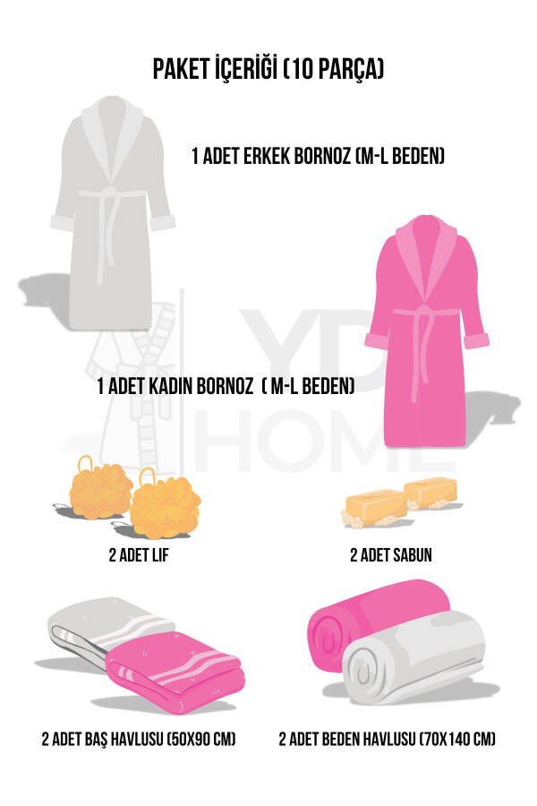 Embroidered Tassel 10 Piece Family Set Women & Men Bathrobe Set - 3