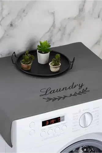 Embroidered Washing Machine Cover, Waterproof Fabric, Anthracite Color - 1