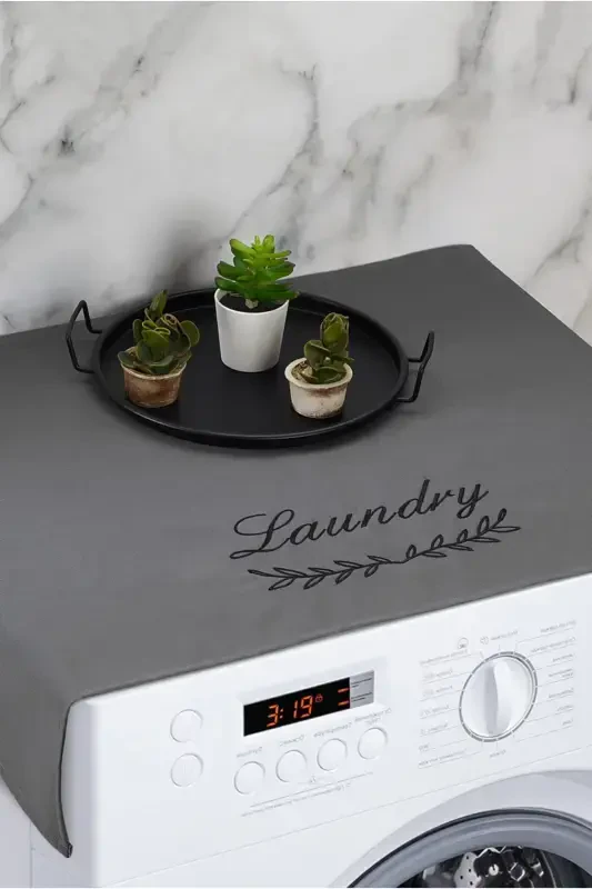 Embroidered Washing Machine Cover, Waterproof Fabric, Anthracite Color - 1