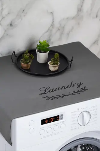 Embroidered Washing Machine Cover, Waterproof Fabric, Anthracite Color 