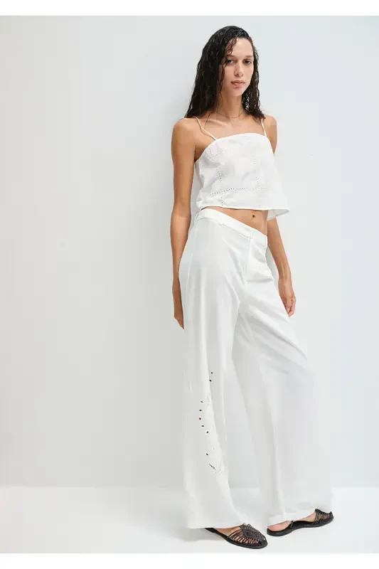 Embroidered White Trousers 1011052-70057 - 1