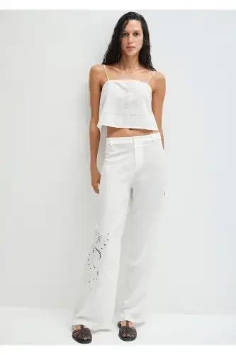 Embroidered White Trousers 1011052-70057 - 2