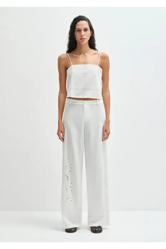 Embroidered White Trousers 1011052-70057 - 3