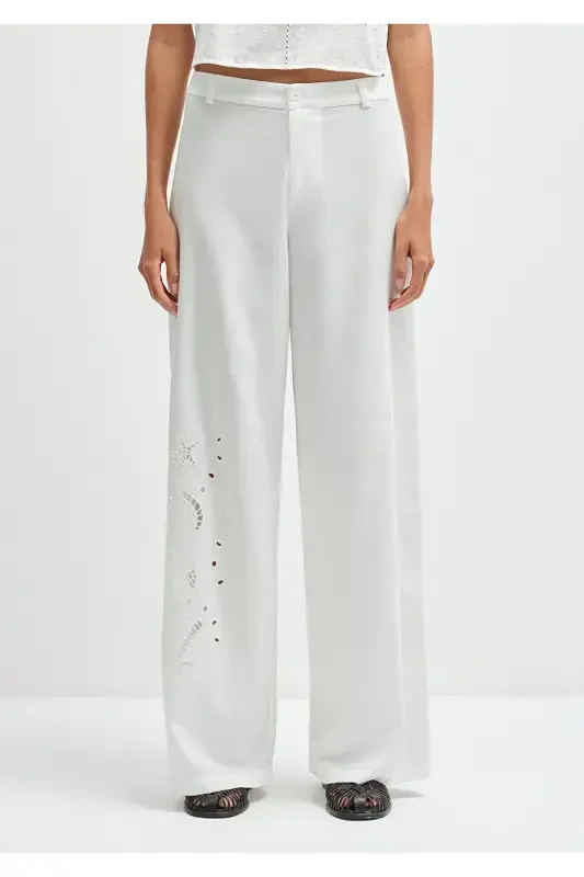 Embroidered White Trousers 1011052-70057 - 4