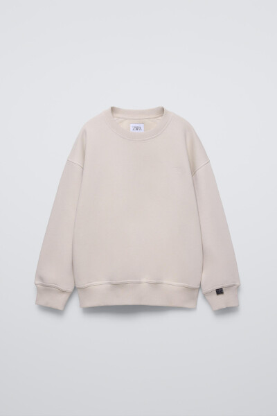 EMBROIDERY DETAIL PLAIN HOODIE SWEATSHIRT - Ecru - 1