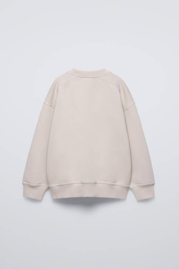 EMBROIDERY DETAIL PLAIN HOODIE SWEATSHIRT - Ecru - 2