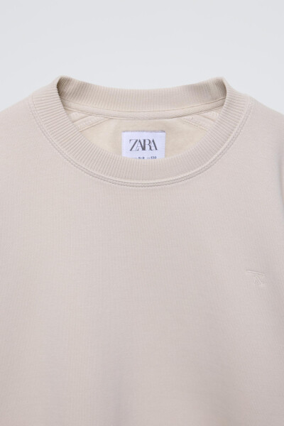 EMBROIDERY DETAIL PLAIN HOODIE SWEATSHIRT - Ecru - 3