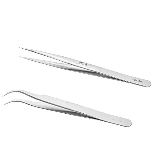 EMEDA Eyelash Extension Tweezers 2 Pieces VETUS Straight and J Curved Tweezers for Eyelash Extensions Precision Lashing Tweezers Professional Tools for Isolation Classic Volume Lash Extensions - 1