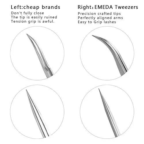 EMEDA Eyelash Extension Tweezers 2 Pieces VETUS Straight and J Curved Tweezers for Eyelash Extensions Precision Lashing Tweezers Professional Tools for Isolation Classic Volume Lash Extensions - 2