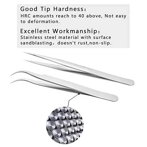 EMEDA Eyelash Extension Tweezers 2 Pieces VETUS Straight and J Curved Tweezers for Eyelash Extensions Precision Lashing Tweezers Professional Tools for Isolation Classic Volume Lash Extensions - 4