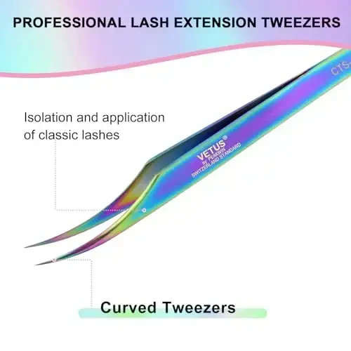 EMEDA Eyelash Tweezers - Dolphin Lash Extension Tweezers With Fiber Tip - Stainless Steel for Lash Artists and Beginners - 2