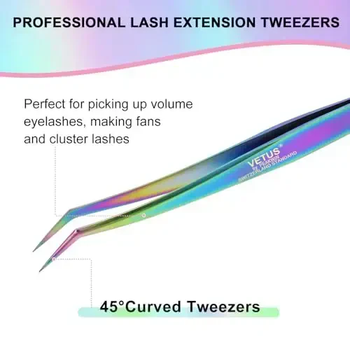 EMEDA Lash Tweezers, 45 Fiber Tip, Stainless Steel for Lash Artists & Beginners - 2