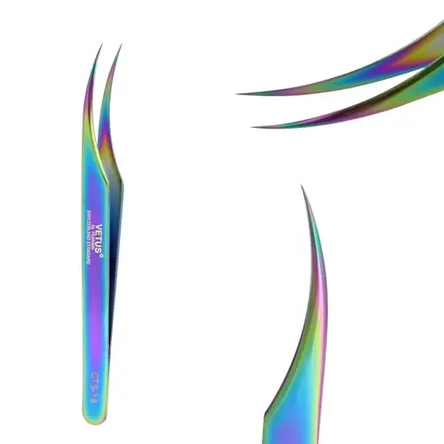 EMEDA Eyelash Tweezers - Dolphin Lash Extension Tweezers With Fiber Tip - Stainless Steel for Lash Artists and Beginners - 1