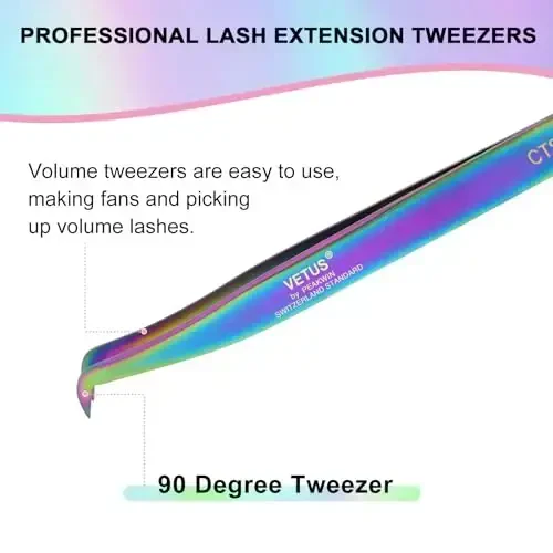 EMEDA L Curved Tweezers for Volume Lash Extensions Fiber Tip, Stainless Steel Tweezers Eyelash Extensions for Lash Artist and Beginners - 2