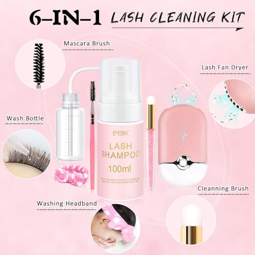 EMEDA Lash Shampoo for Extensions Cleaning Bath Kit for Cluster Lashes, Fan Brush Wash Bottle Hair Band, Oil Free Foam Soap Cleaner, Eyelash Cleanser - 2