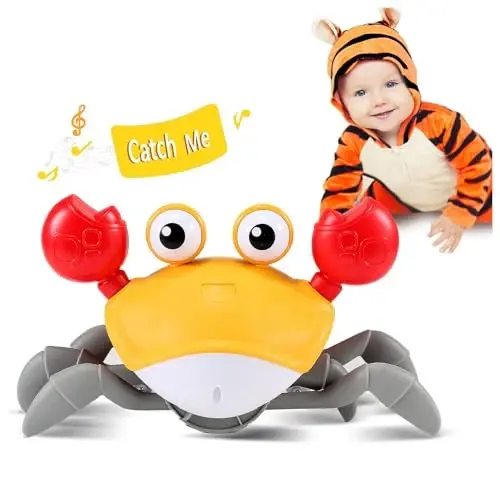 Crawling Crab Baby Toy Gifts: Tummy Time Toys Walking Dancing Cute Essentials Electric Induction Sensory Stuff Moving Babies Crabs with Light Up Music for Toddler Boys Girls Items Interaction Gadgets 