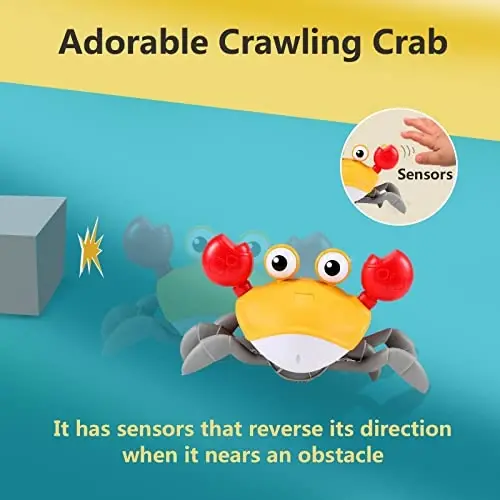 Crawling Crab Baby Toy Gifts: Tummy Time Toys Walking Dancing Cute Essentials Electric Induction Sensory Stuff Moving Babies Crabs with Light Up Music for Toddler Boys Girls Items Interaction Gadgets - 2