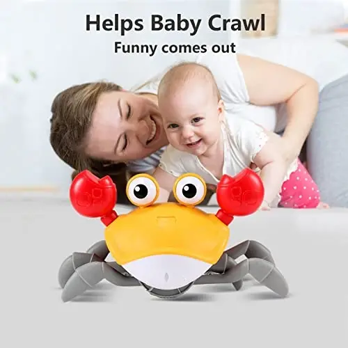 Crawling Crab Baby Toy Gifts: Tummy Time Toys Walking Dancing Cute Essentials Electric Induction Sensory Stuff Moving Babies Crabs with Light Up Music for Toddler Boys Girls Items Interaction Gadgets - 4