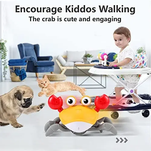 Crawling Crab Baby Toy Gifts: Tummy Time Toys Walking Dancing Cute Essentials Electric Induction Sensory Stuff Moving Babies Crabs with Light Up Music for Toddler Boys Girls Items Interaction Gadgets - 5