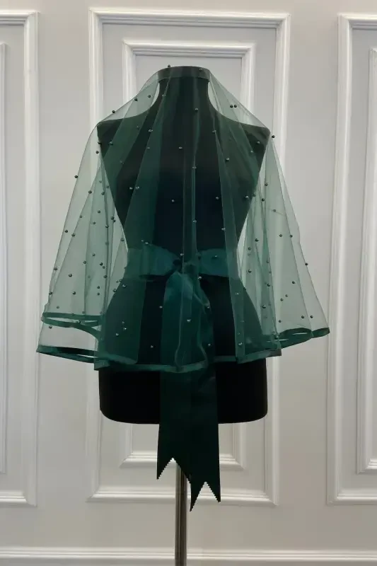 Emerald Green Beaded Bridal Veil Set-BEADEDEMERALD - ZEYMERADE