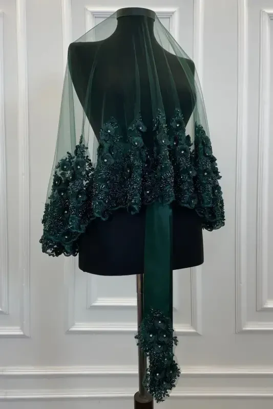 Emerald Green Bridal Veil Set, Henna Veil, Vip Model-Emerald Green - ZEYMERADE