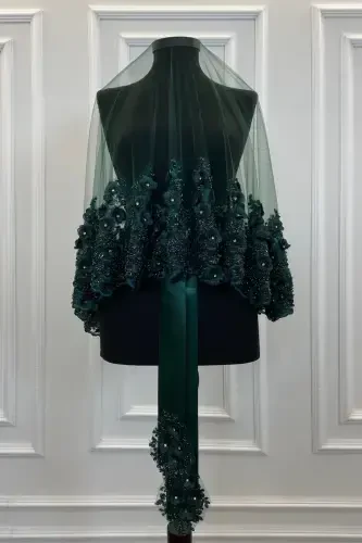 Emerald Green Bridal Veil Set, Henna Veil, Vip Model-Emerald Green - 2