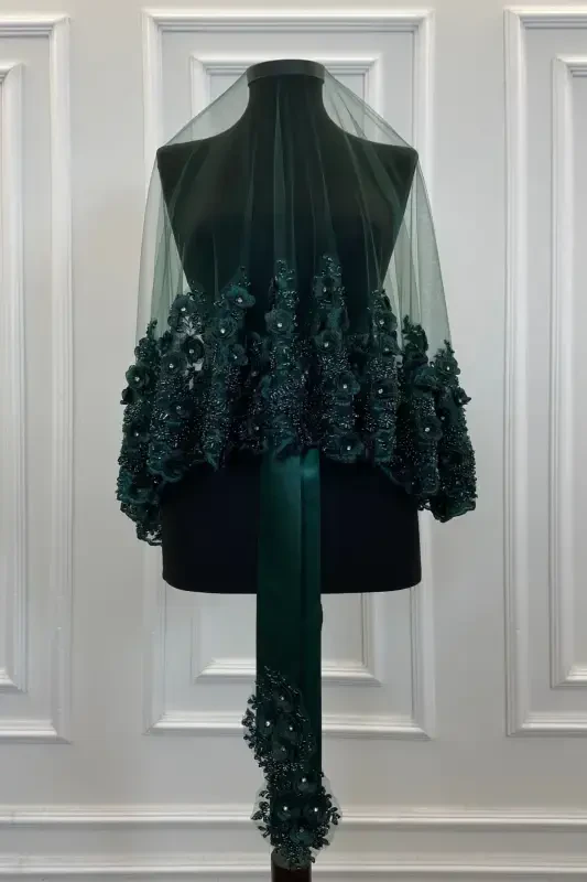 Emerald Green Bridal Veil Set, Henna Veil, Vip Model-Emerald Green - 2