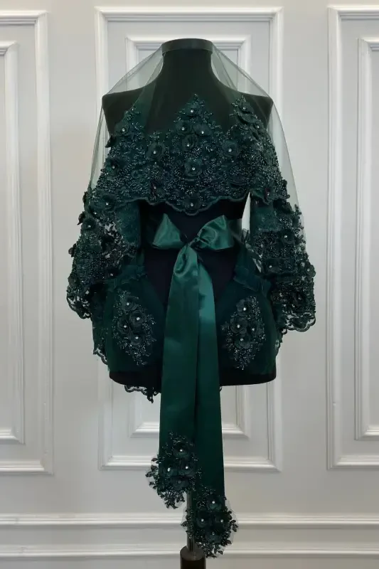 Emerald Green Bridal Veil Set, Henna Veil, Vip Model-Emerald Green - 3