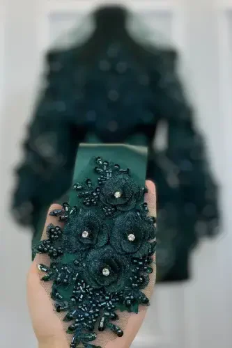 Emerald Green Bridal Veil Set, Henna Veil, Vip Model-Emerald Green - 4