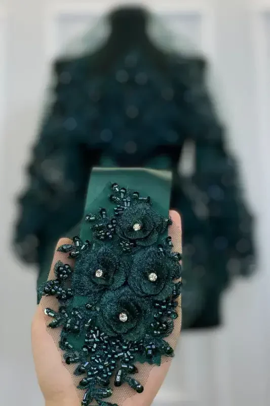 Emerald Green Bridal Veil Set, Henna Veil, Vip Model-Emerald Green - 4