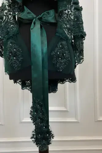 Emerald Green Bridal Veil Set, Henna Veil, Vip Model-Emerald Green - 5