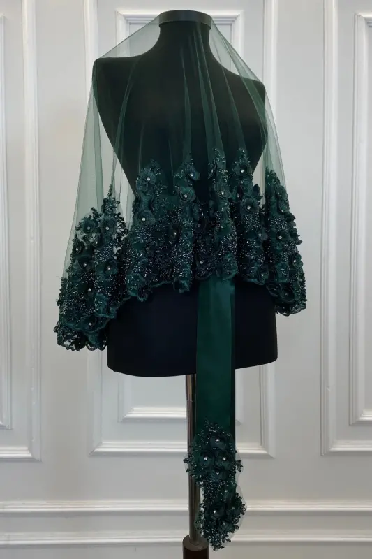 Emerald Green Bridal Veil Set, Henna Veil, Vip Model-Emerald Green - 1