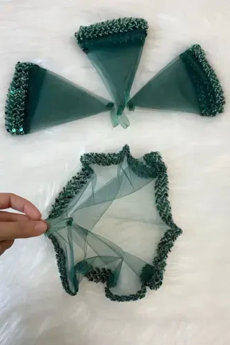 Emerald Green Bride Handkerchief, Halay Handkerchief, Elegant Water Stone Sequined Beaded Sequin -SADECEMENDİLSUTAŞLIZARİFYEŞİL - 1