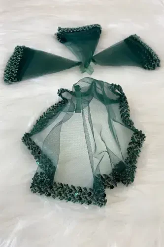 Emerald Green Bride Handkerchief, Halay Handkerchief, Elegant Water Stone Sequined Beaded Sequin -SADECEMENDİLSUTAŞLIZARİFYEŞİL - ZEYMERADE (1)