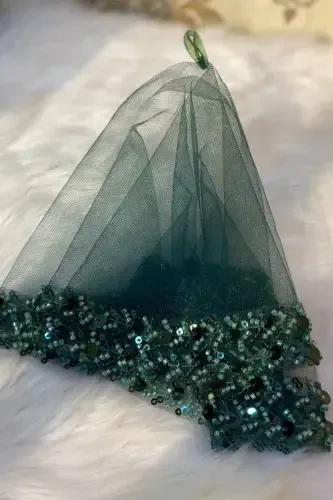 Emerald Green Bride Handkerchief, Halay Handkerchief, Elegant Water Stone Sequined Beaded Sequin -SADECEMENDİLSUTAŞLIZARİFYEŞİL - 3