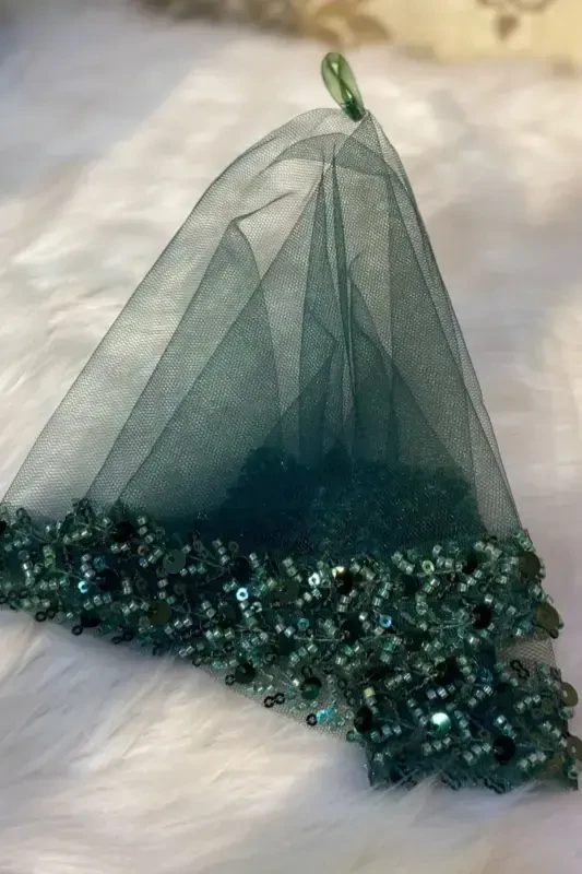 Emerald Green Bride Handkerchief, Halay Handkerchief, Elegant Water Stone Sequined Beaded Sequin -SADECEMENDİLSUTAŞLIZARİFYEŞİL - 3