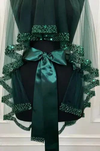 Emerald Green Elegant Bridal Veil Set, Henna Veil Set with Water Stone 6 Pieces - Emerald Green - 3