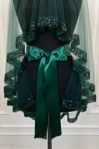 Emerald Green Orchid Bridal Veil Set, Henna Veil Set with Water Stone 6 Pieces-Emerald Green - 3