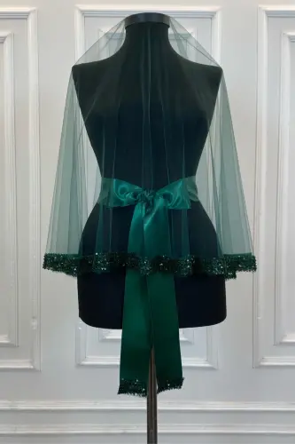 Emerald Green Orchid Bridal Veil Set, Henna Veil Set with Water Stone 6 Pieces-Emerald Green - 7