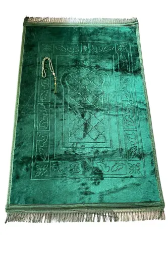 Emerald Green Plush Prayer Rug Gift Dowry-Green 