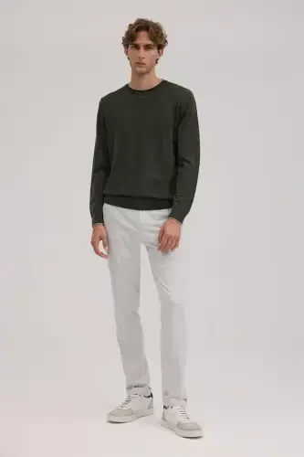 Emerald Green Slim Fit Crew Neck V Fluffy Wool Knit Sweater - 2