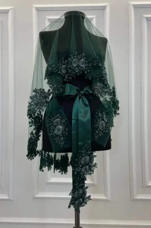 Emerald Green Vip Bridal Veil Set, Henna Veil Cover Set - Emerald Green - 1