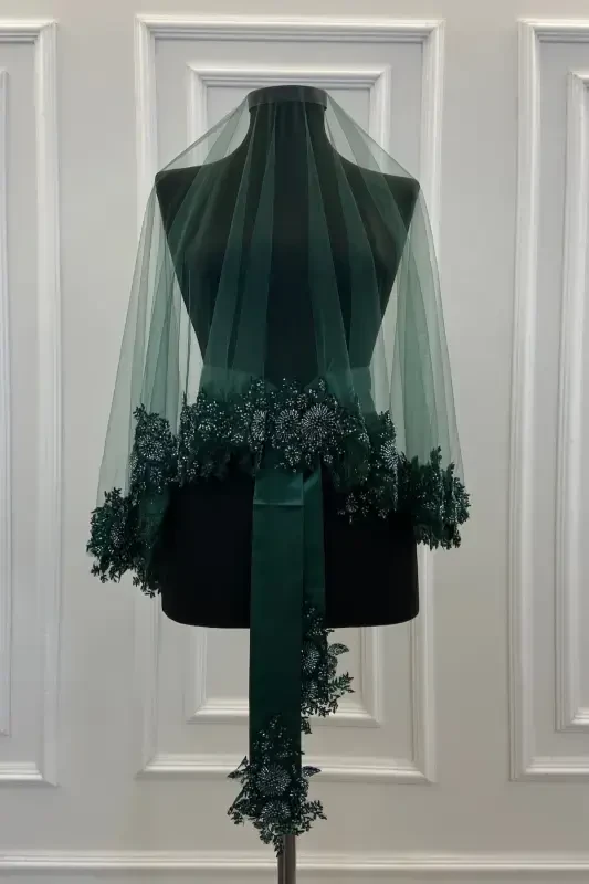 Emerald Green Vip Bridal Veil Set, Henna Veil Cover Set - Emerald Green - 2