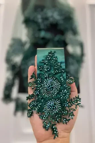 Emerald Green Vip Bridal Veil Set, Henna Veil Cover Set - Emerald Green - 3