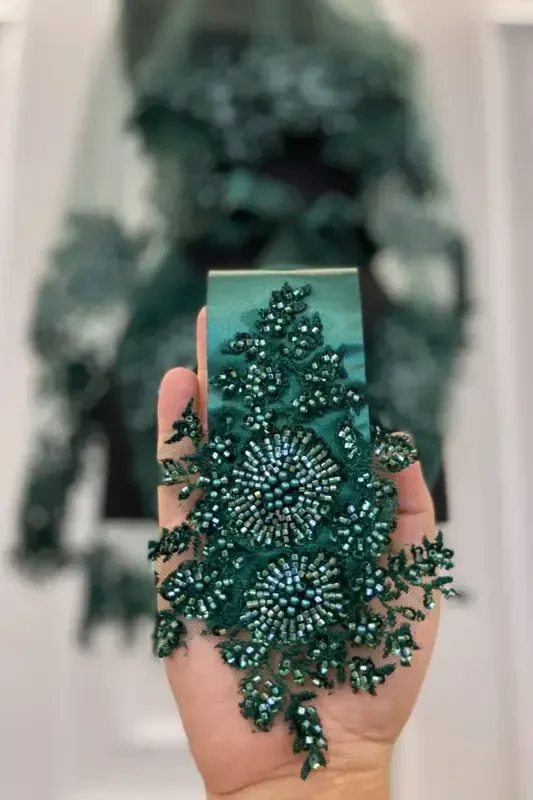 Emerald Green Vip Bridal Veil Set, Henna Veil Cover Set - Emerald Green - 3