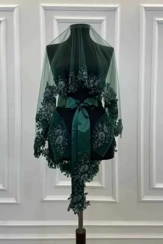 Emerald Green Vip Bridal Veil Set, Henna Veil Cover Set - Emerald Green - 4