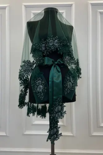 Emerald Green Vip Bridal Veil Set, Henna Veil Cover Set - Emerald Green 