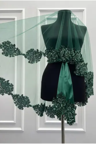 Emerald Green Vip Bridal Veil Set, Henna Veil Cover Set - Emerald Green - 5