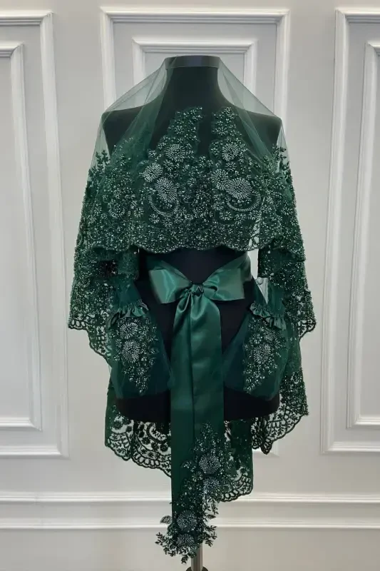 Emerald Green VIP Deluxe Bridal Veil Set - Emerald Green - 2